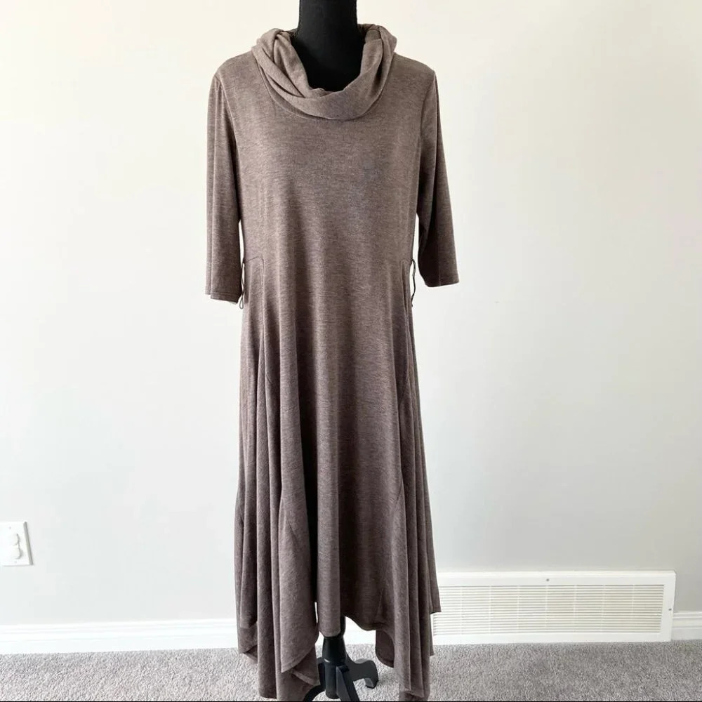 RB Collection New York Cowl Neck Half Sleeve Asymmetrical Hem MIDI Dress